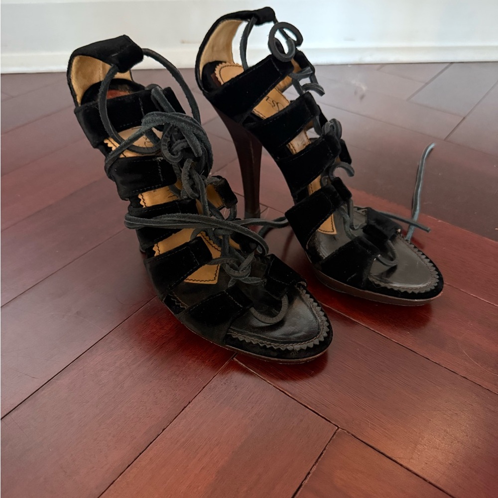 Yves Saint Laurent Black Strappy Heels